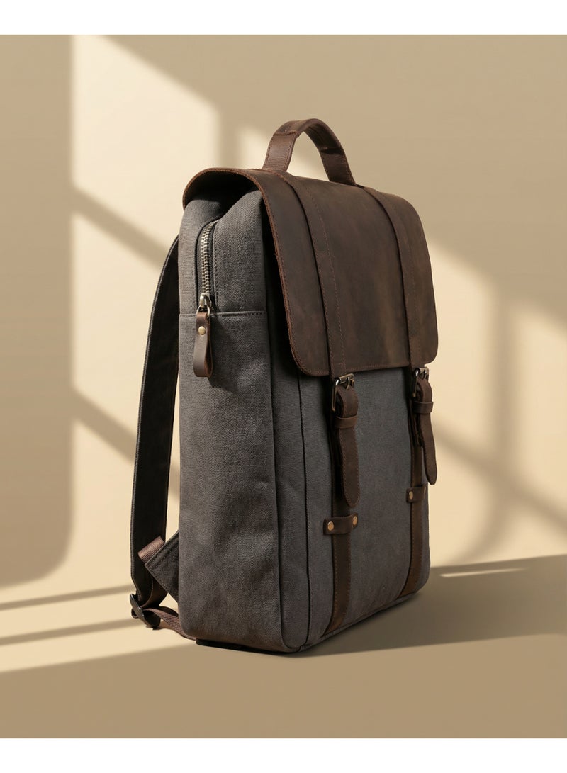 JALEEL Bag Regent City Grey Canvas & 100% Genuine Cow Leather Laptop Backpack for Work & University, Business Backpack with Padded Laptop Sleeve & Organizer Compartments – JALEEL - Image 4